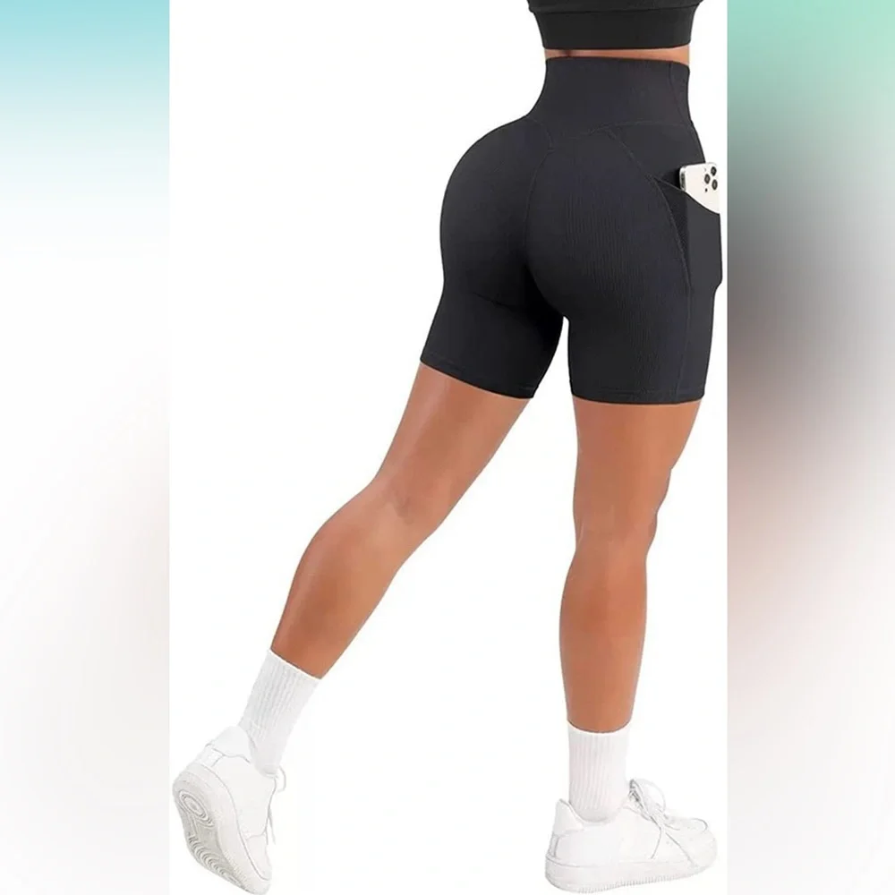 Not for sale❗️3 Pcs Women Cross Waist Ribbed Workout Shorts with Pockets where - Picture 9 of 9